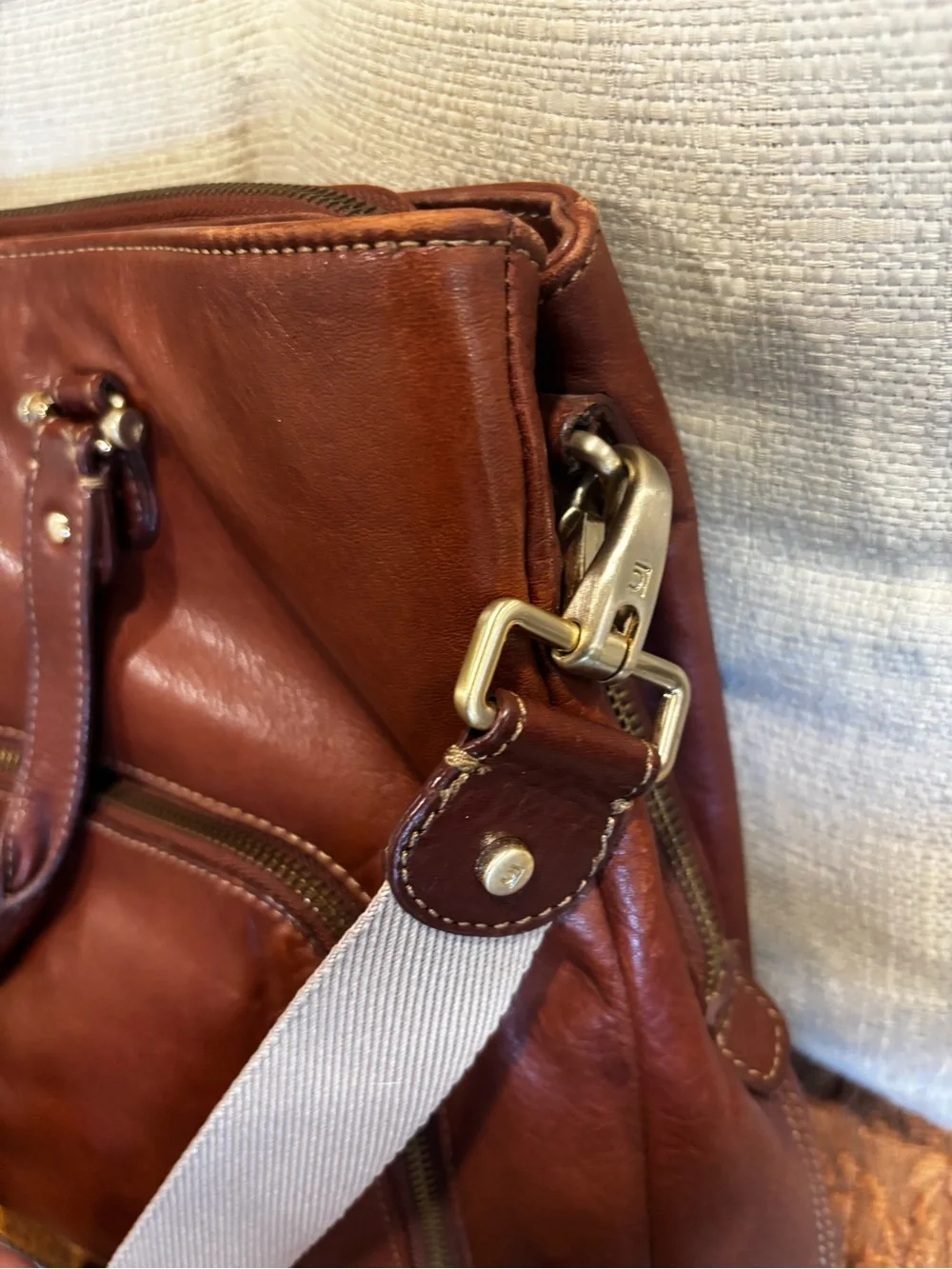 Brown Leather Liz Claiborne  Weekender Bag with Canvas Strap